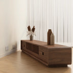 Meuble TV en bois brun style milieu du siècle avec système de gestion des câbles (71 cm)
