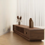 Meuble TV en bois brun style milieu du siècle avec système de gestion des câbles (71 cm)