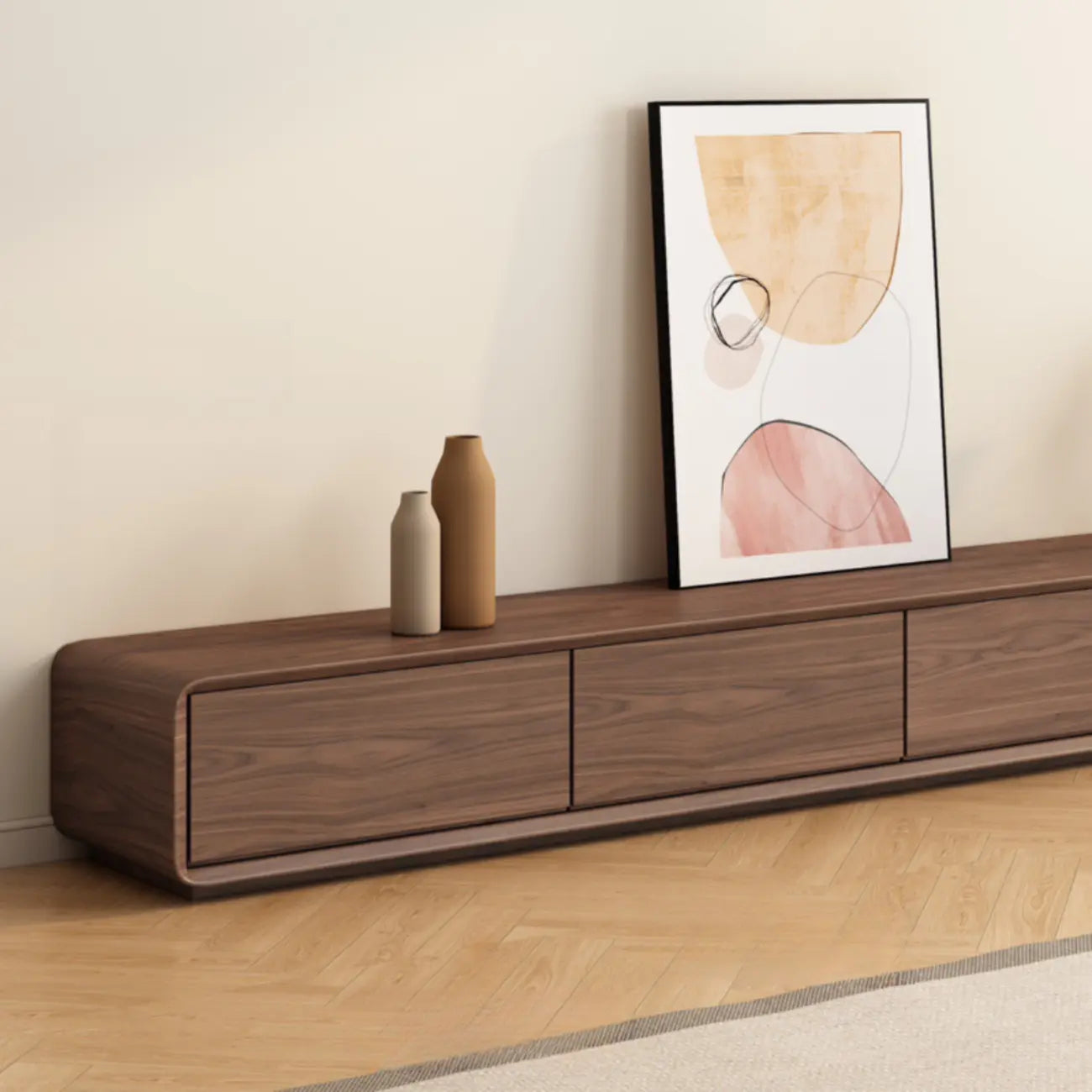Meuble TV en bois brun style milieu du siècle avec système de gestion des câbles (71 cm)