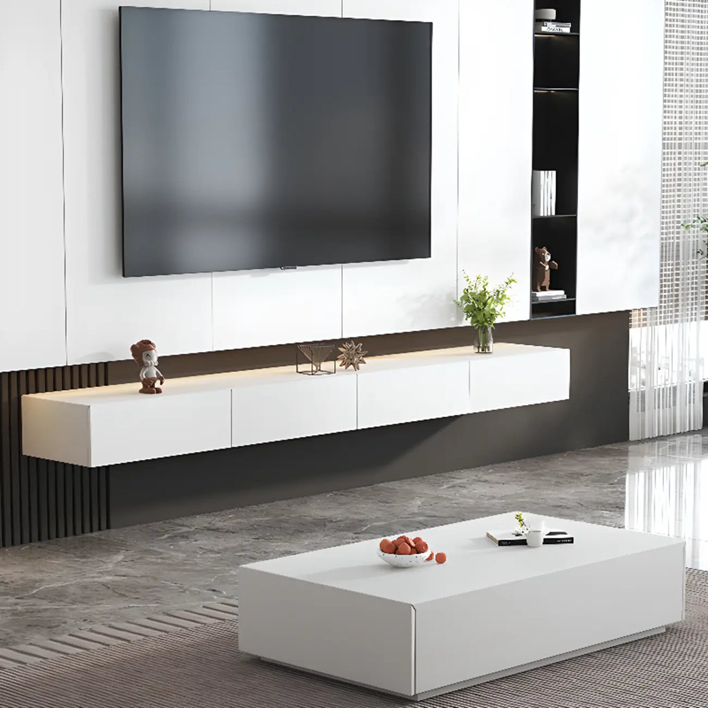 Meuble TV suspendu rectangulaire en bois blanc de 71 pouces avec rangement