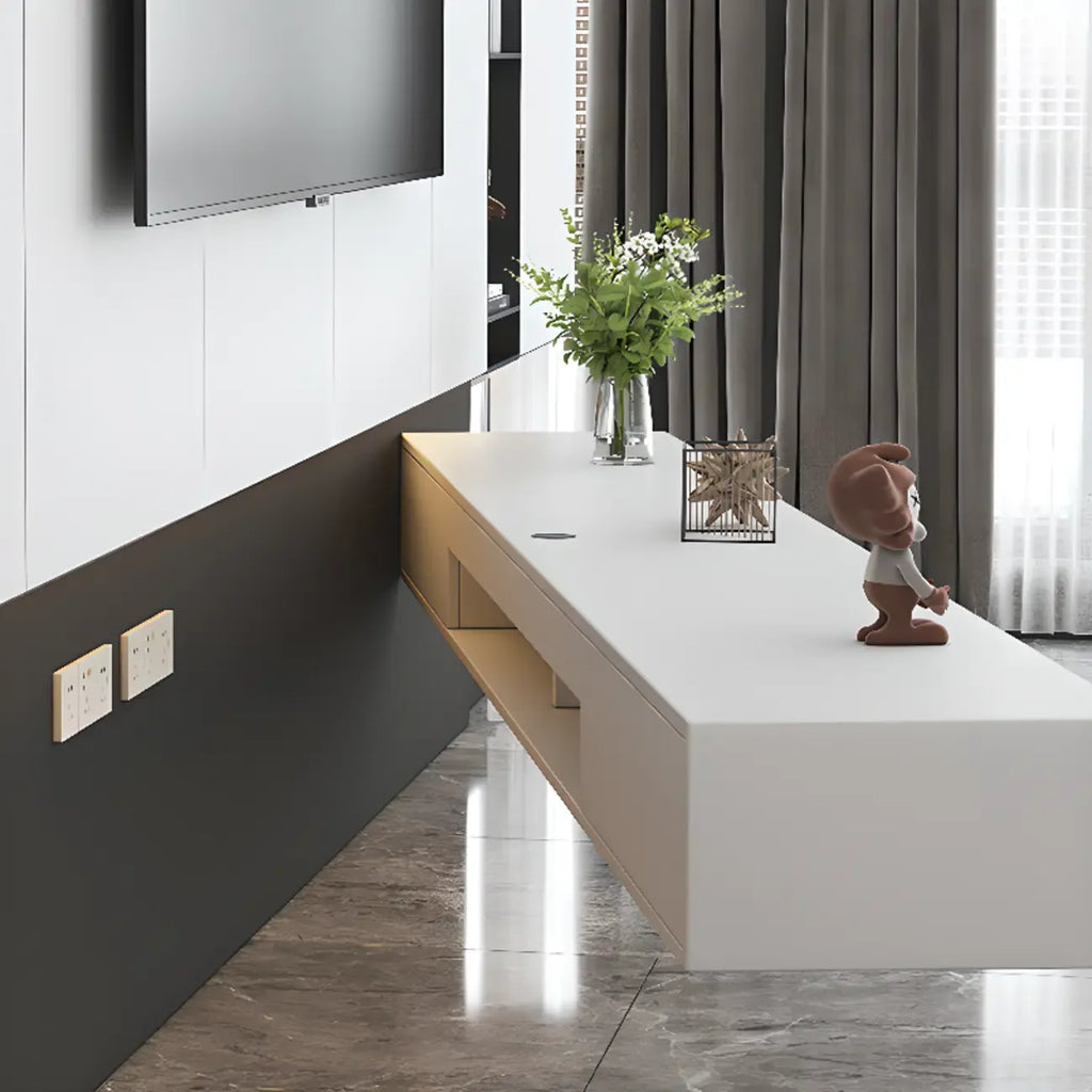 Meuble TV suspendu rectangulaire en bois blanc de 71 pouces avec rangement