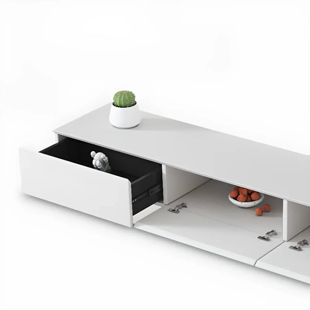 Meuble TV suspendu rectangulaire en bois blanc de 71 pouces avec rangement