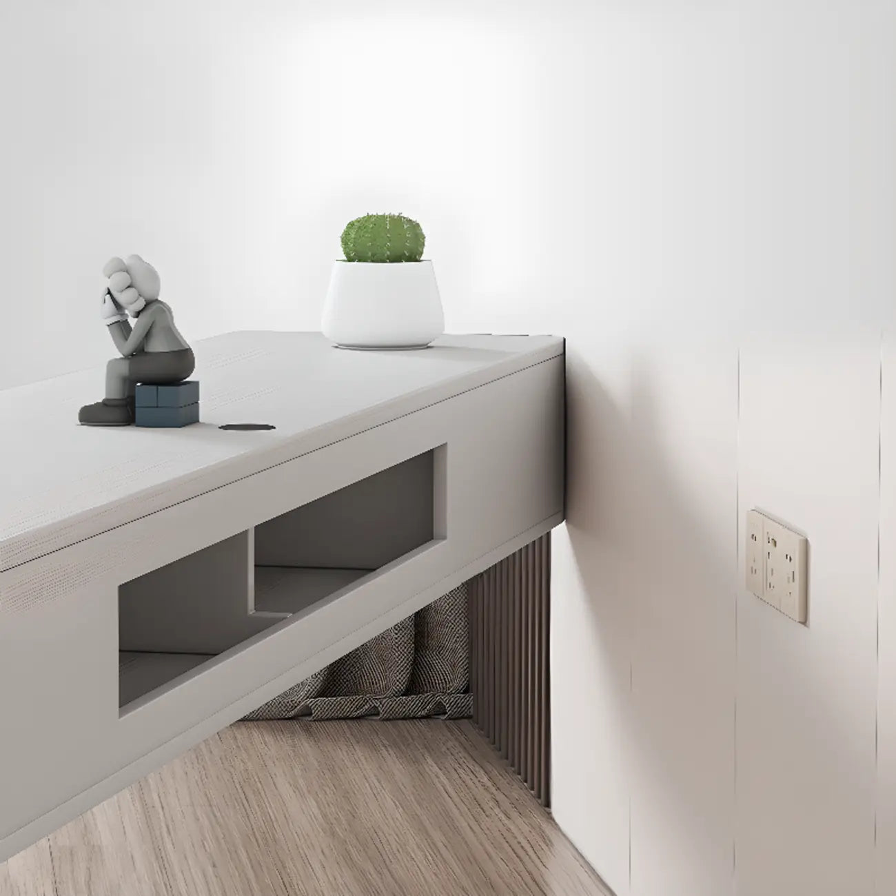 Meuble TV suspendu rectangulaire en bois blanc de 71 pouces avec rangement