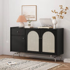 Meuble moderne en bois, métal et rotin avec base en métal pour salon