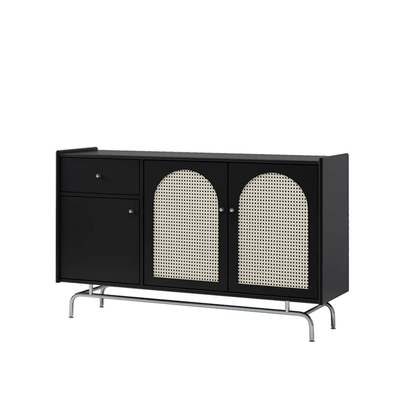 Meuble moderne en bois, métal et rotin avec base en métal pour salon