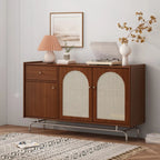 Meuble moderne en bois, métal et rotin avec base en métal pour salon