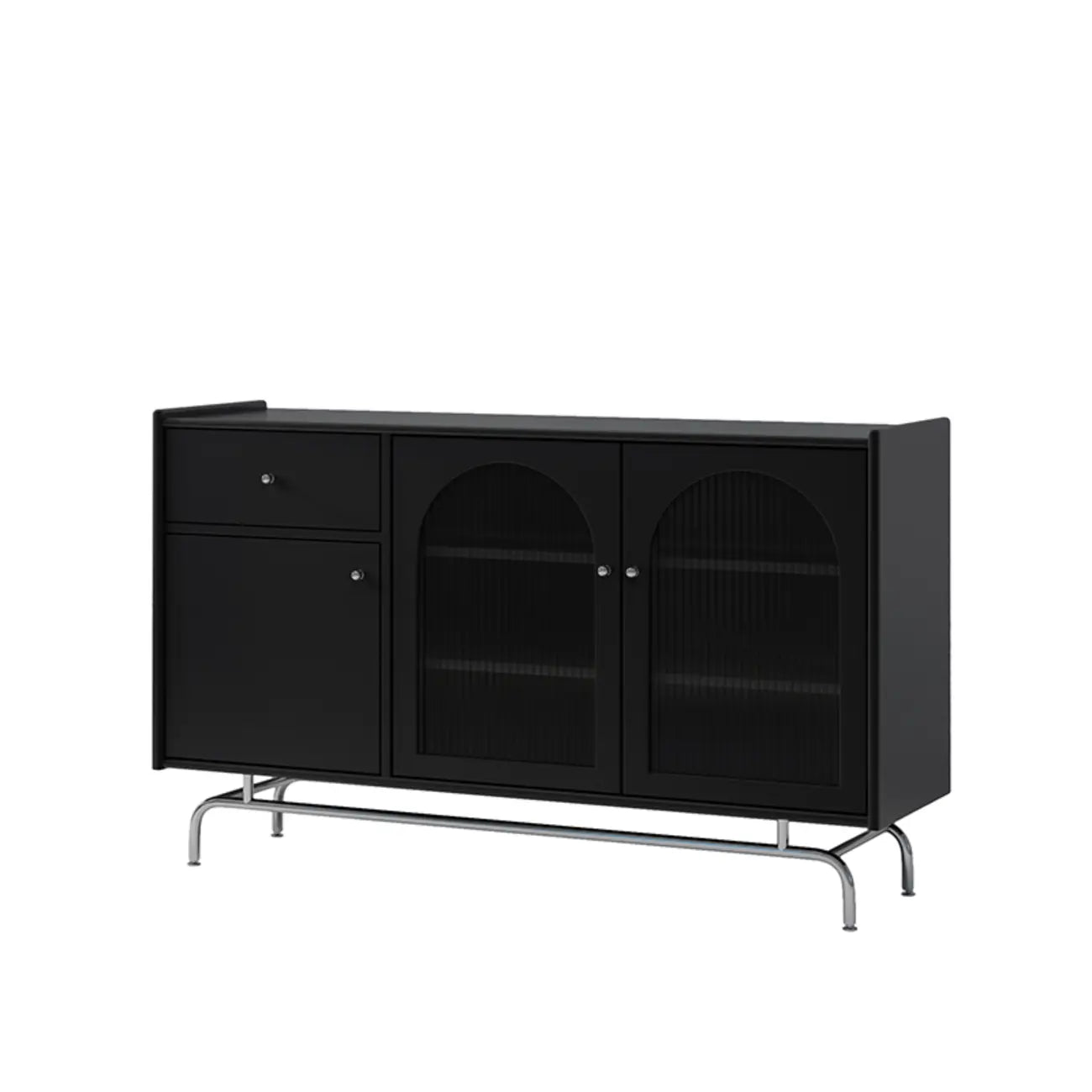 Meuble moderne en bois, métal et rotin avec base en métal pour salon