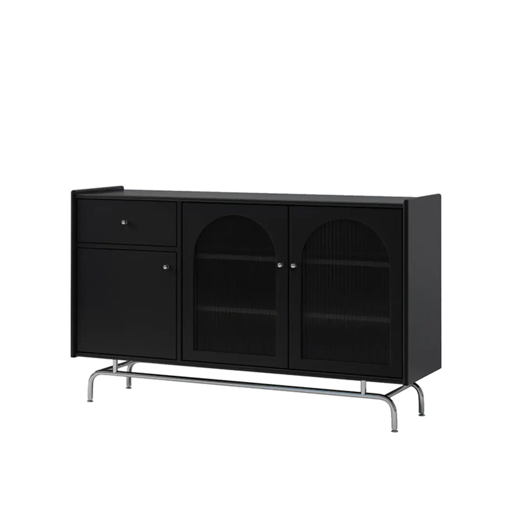 Meuble moderne en bois, métal et rotin avec base en métal pour salon