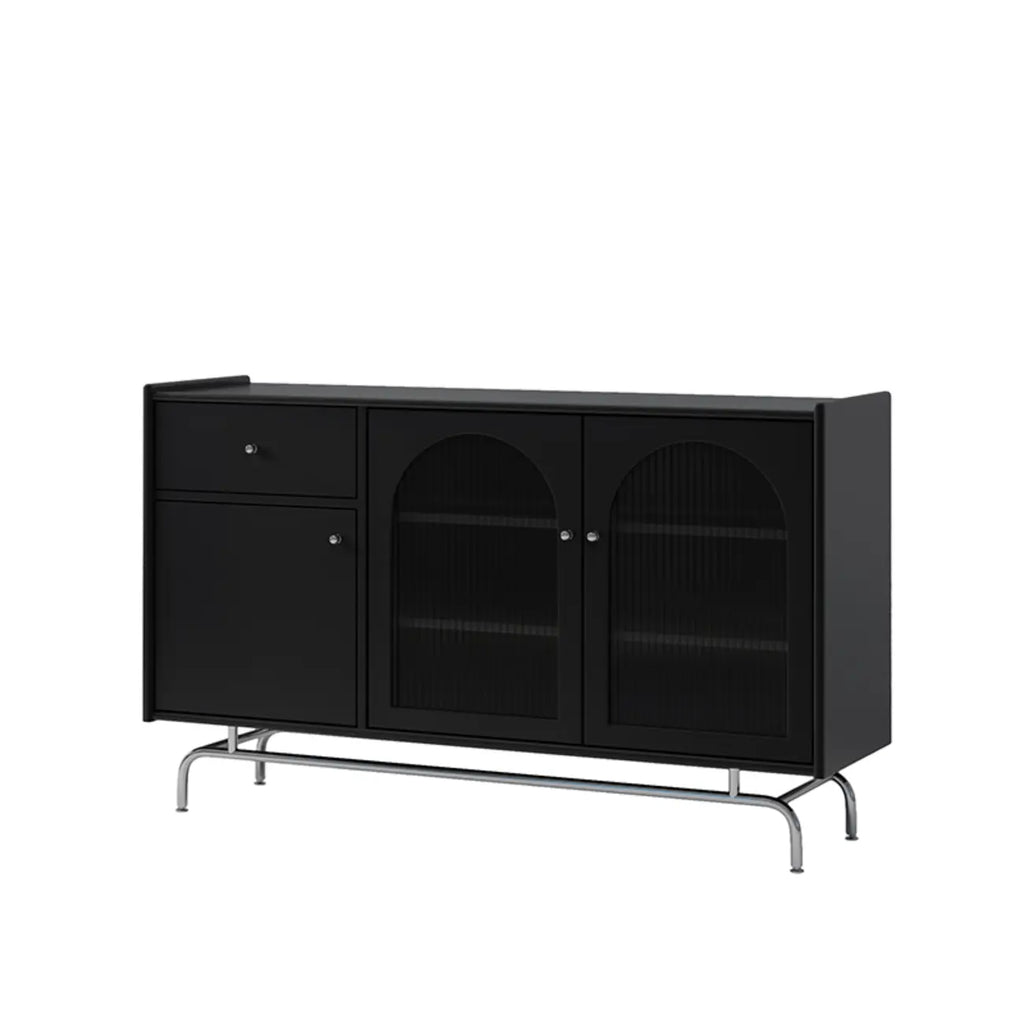 Meuble moderne en bois, métal et rotin avec base en métal pour salon