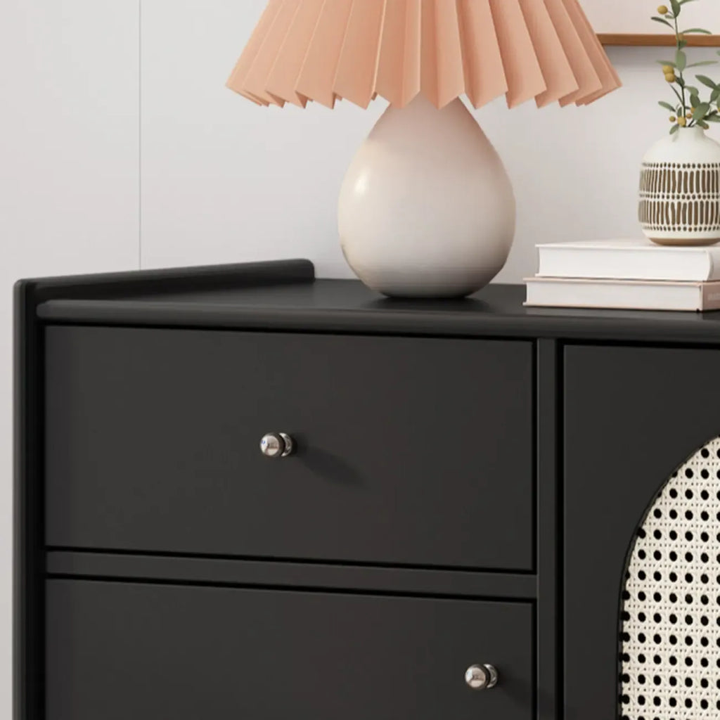 Meuble moderne en bois, métal et rotin avec base en métal pour salon