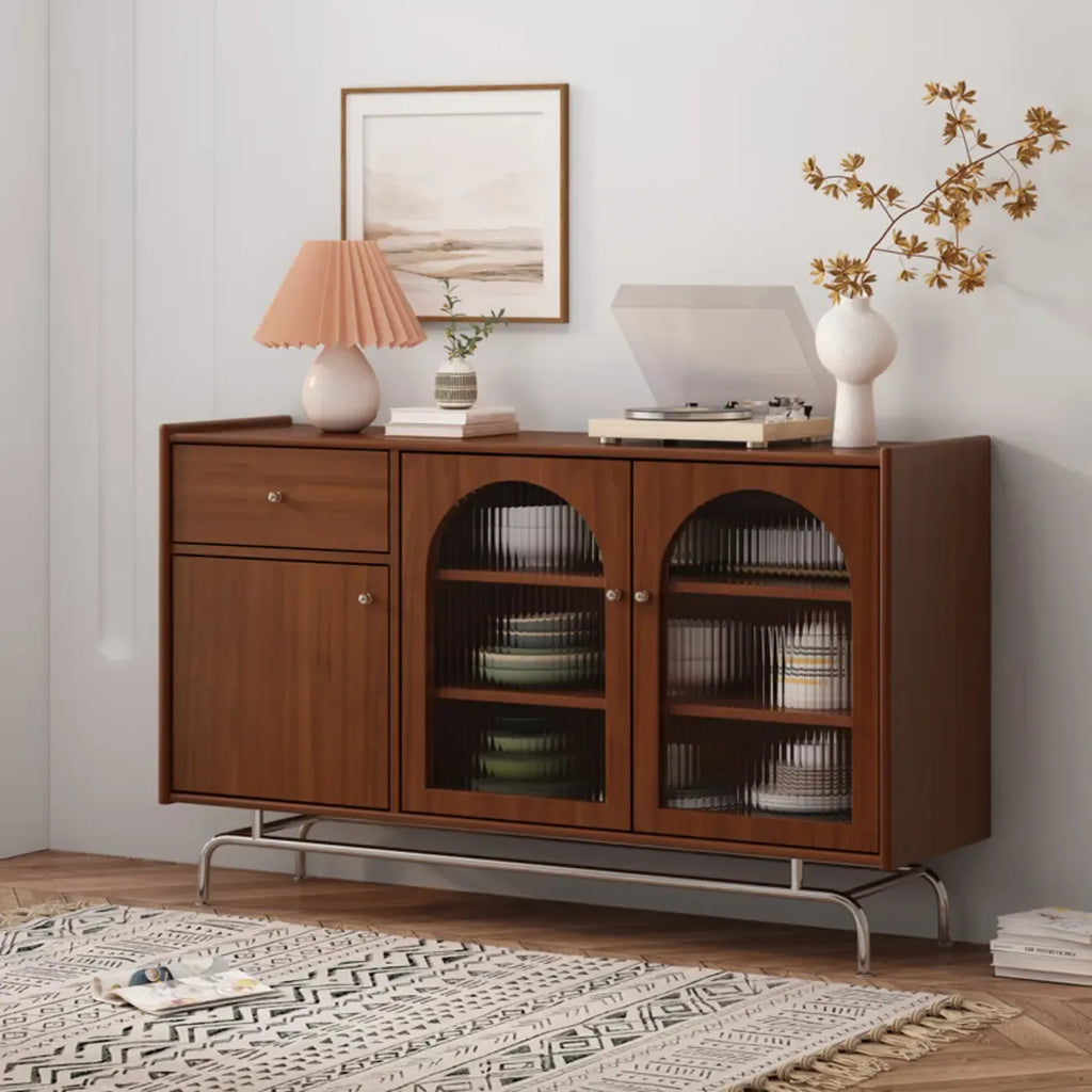 Meuble moderne en bois, métal et rotin avec base en métal pour salon