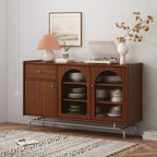 Meuble moderne en bois, métal et rotin avec base en métal pour salon