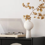 Meuble moderne en bois, métal et rotin avec base en métal pour salon