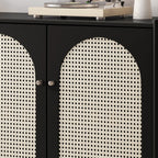 Meuble moderne en bois, métal et rotin avec base en métal pour salon