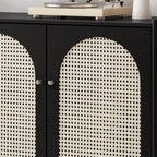 Meuble moderne en bois, métal et rotin avec base en métal pour salon