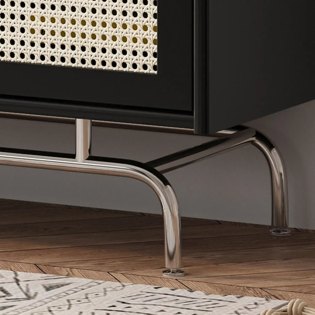 Meuble moderne en bois, métal et rotin avec base en métal pour salon