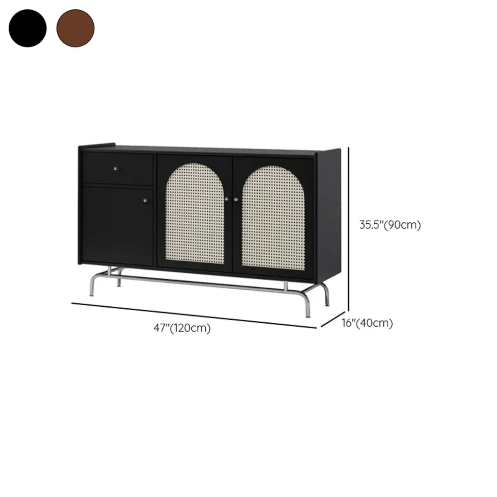 Meuble moderne en bois, métal et rotin avec base en métal pour salon