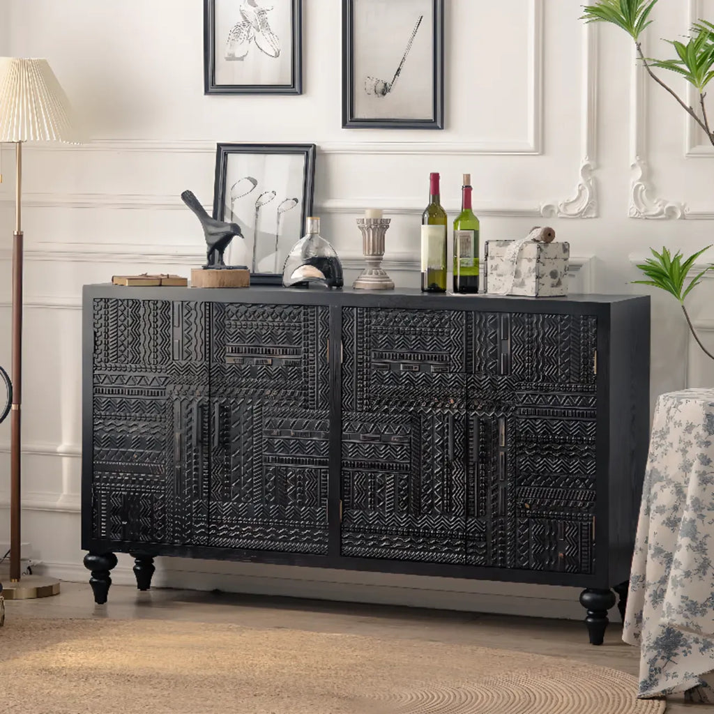 Meuble de salon moderne en bois noir finement sculpté