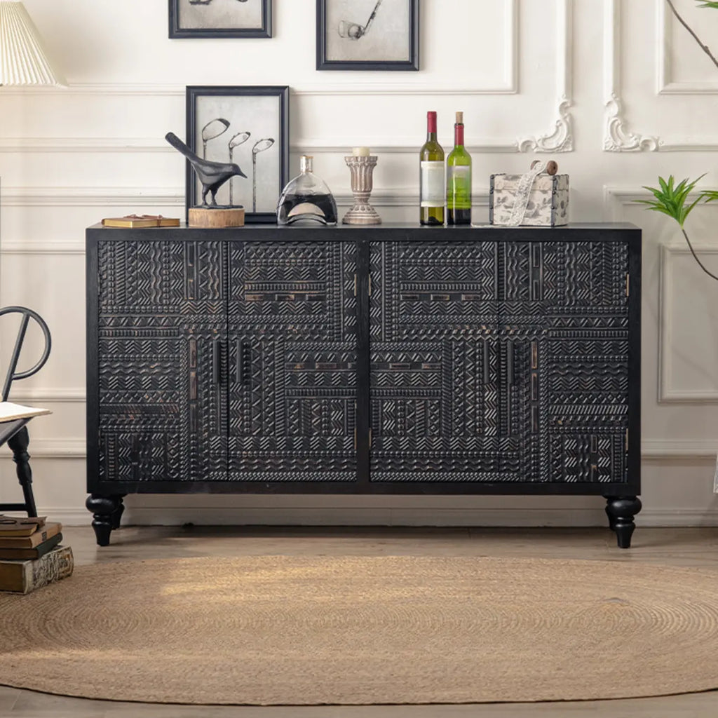 Meuble de salon moderne en bois noir finement sculpté