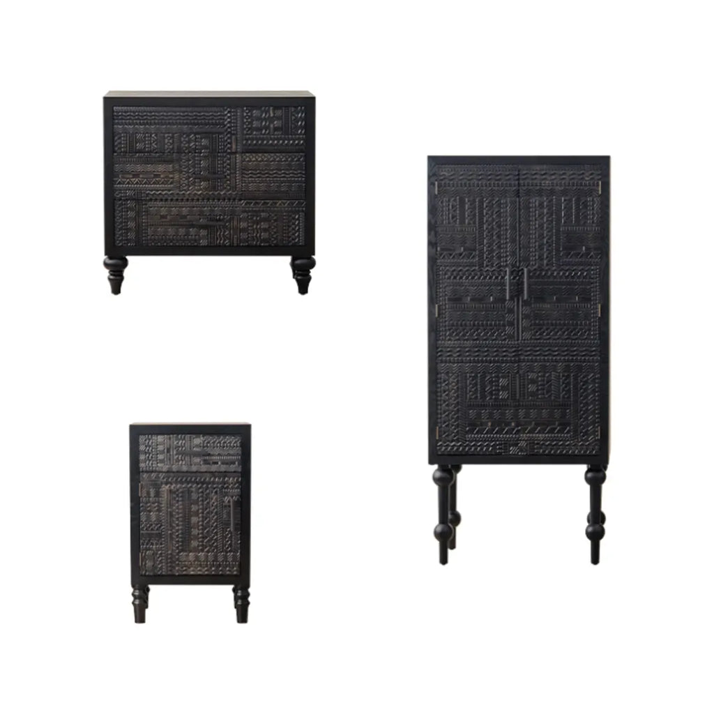 Meuble de salon moderne en bois noir finement sculpté
