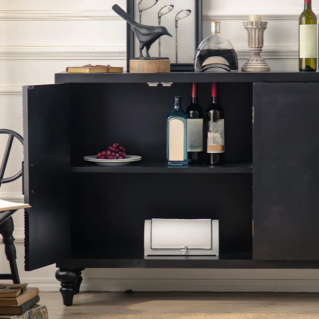 Meuble de salon moderne en bois noir finement sculpté