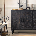 Meuble de salon moderne en bois noir finement sculpté