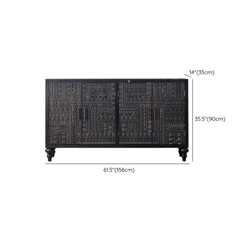 Meuble de salon moderne en bois noir finement sculpté