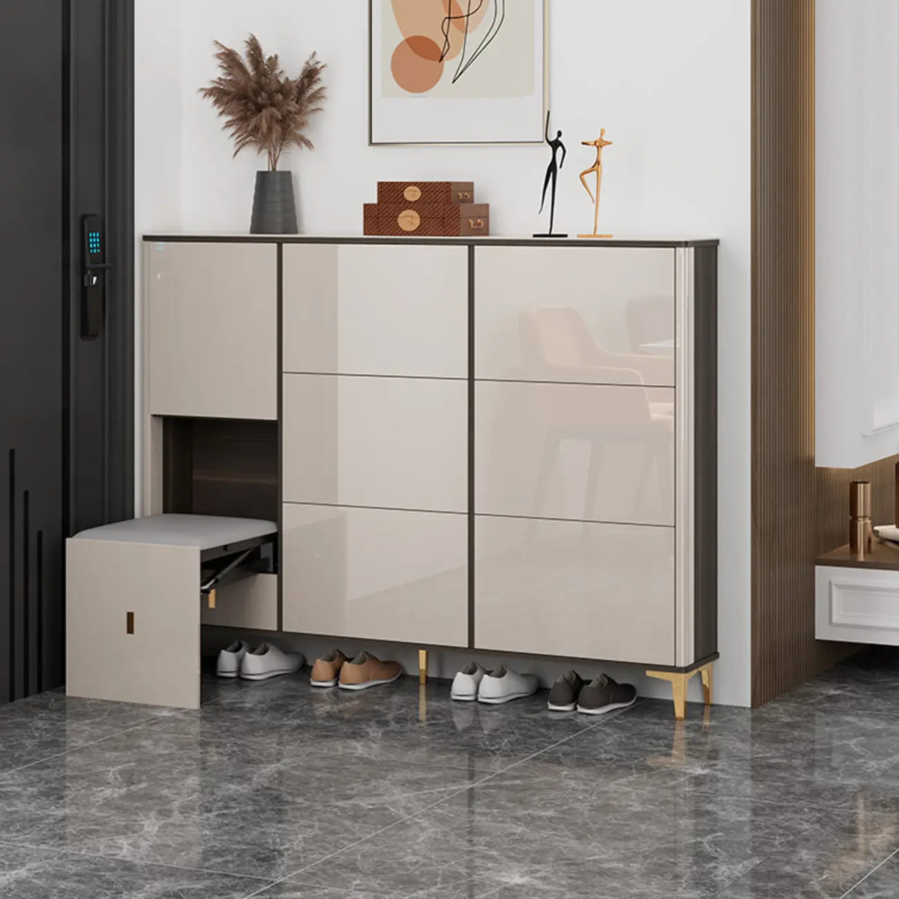 Meuble à chaussures brillant avec portes coulissantes pour entrée