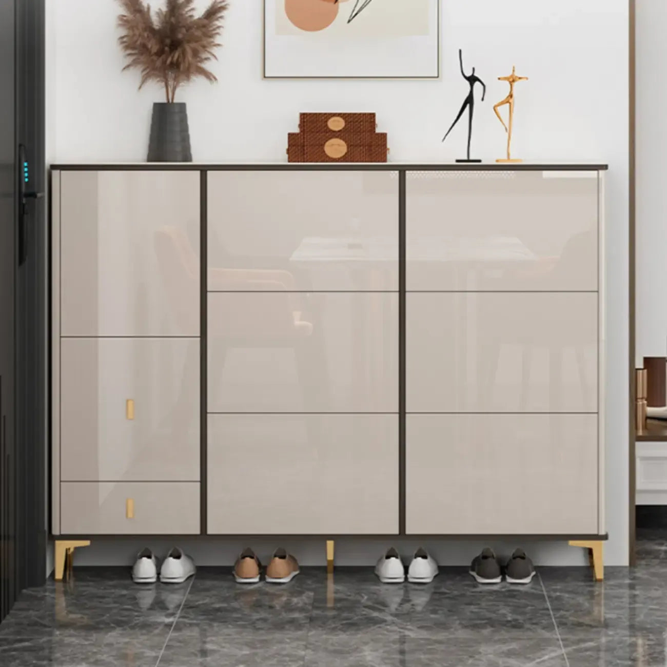 Meuble à chaussures brillant avec portes coulissantes pour entrée