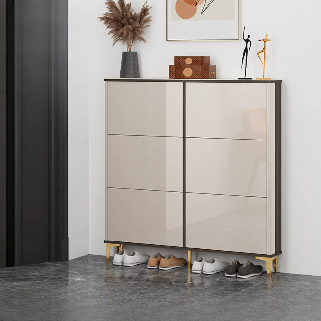 Meuble à chaussures brillant avec portes coulissantes pour entrée