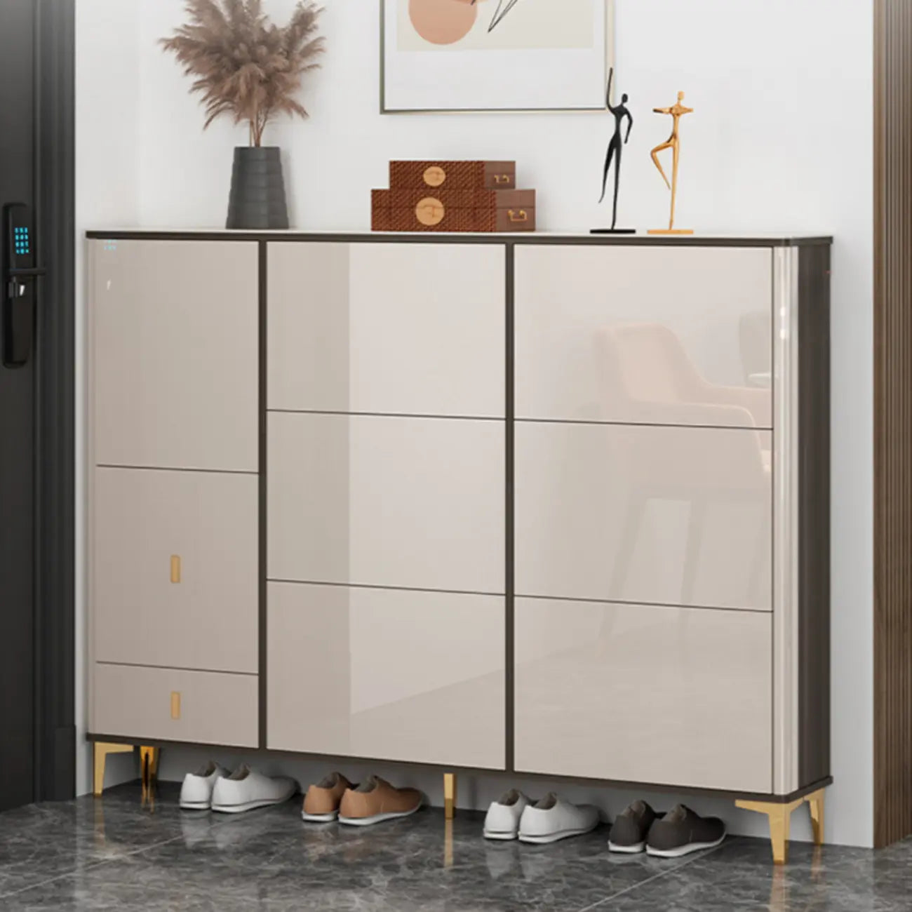 Meuble à chaussures brillant avec portes coulissantes pour entrée