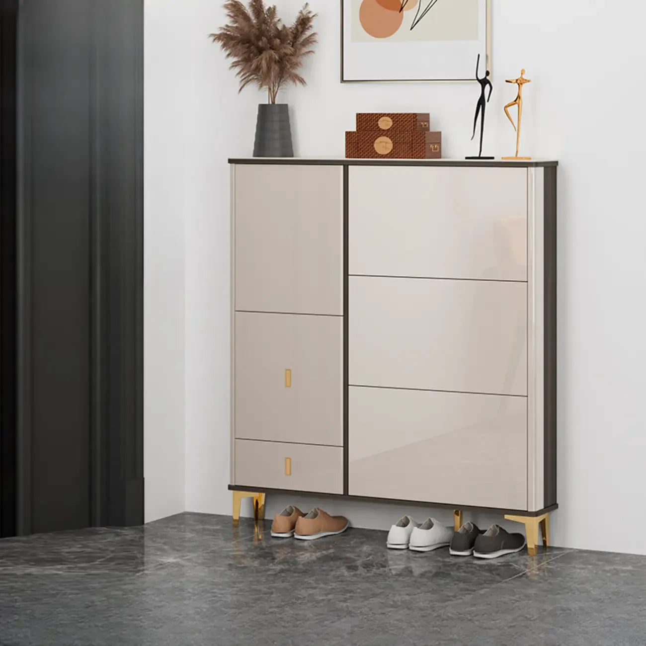 Meuble à chaussures brillant avec portes coulissantes pour entrée