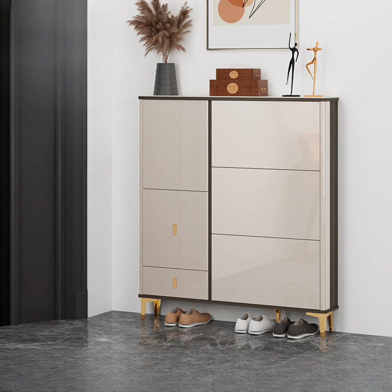 Meuble à chaussures brillant avec portes coulissantes pour entrée