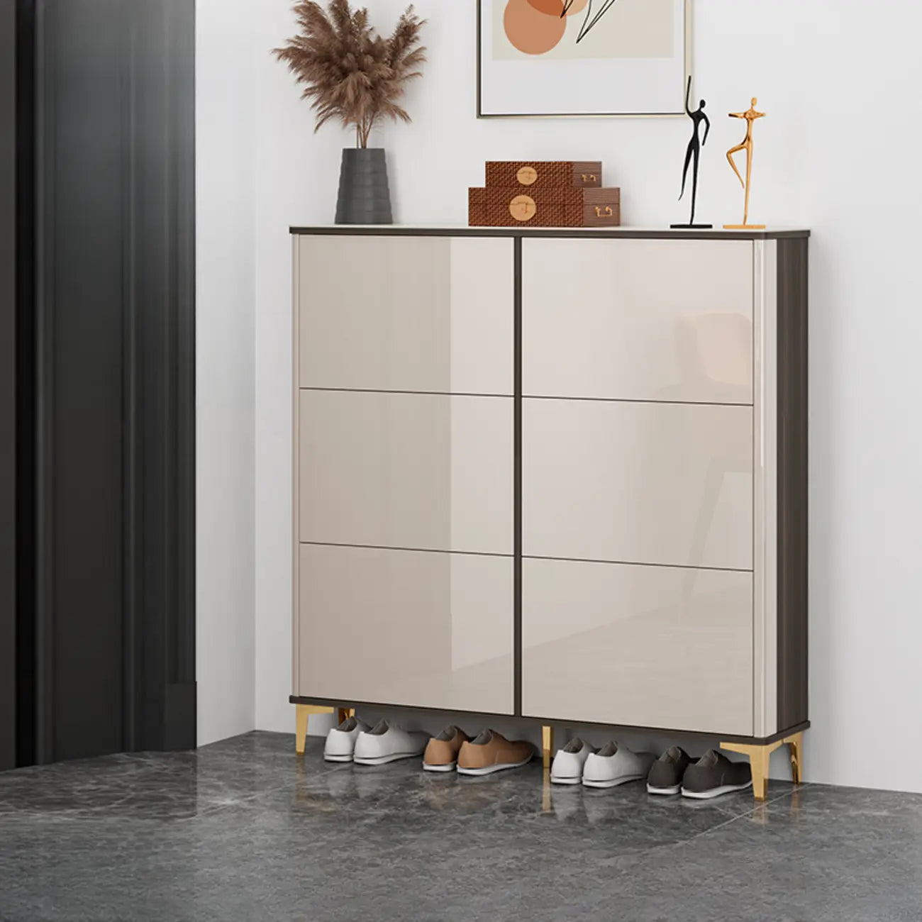 Meuble à chaussures brillant avec portes coulissantes pour entrée