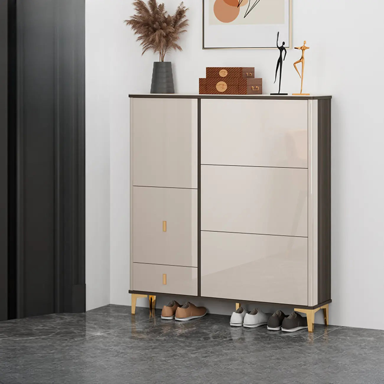 Meuble à chaussures brillant avec portes coulissantes pour entrée