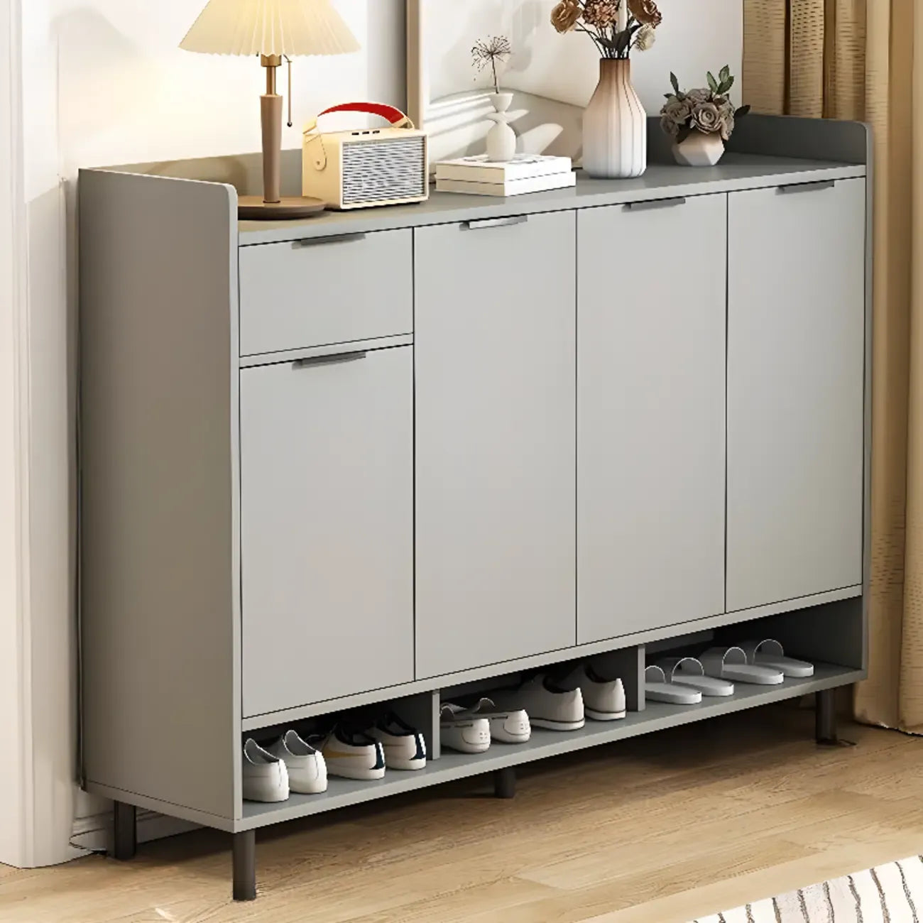 Armoire à chaussures en bois blanc cassé pour entrée