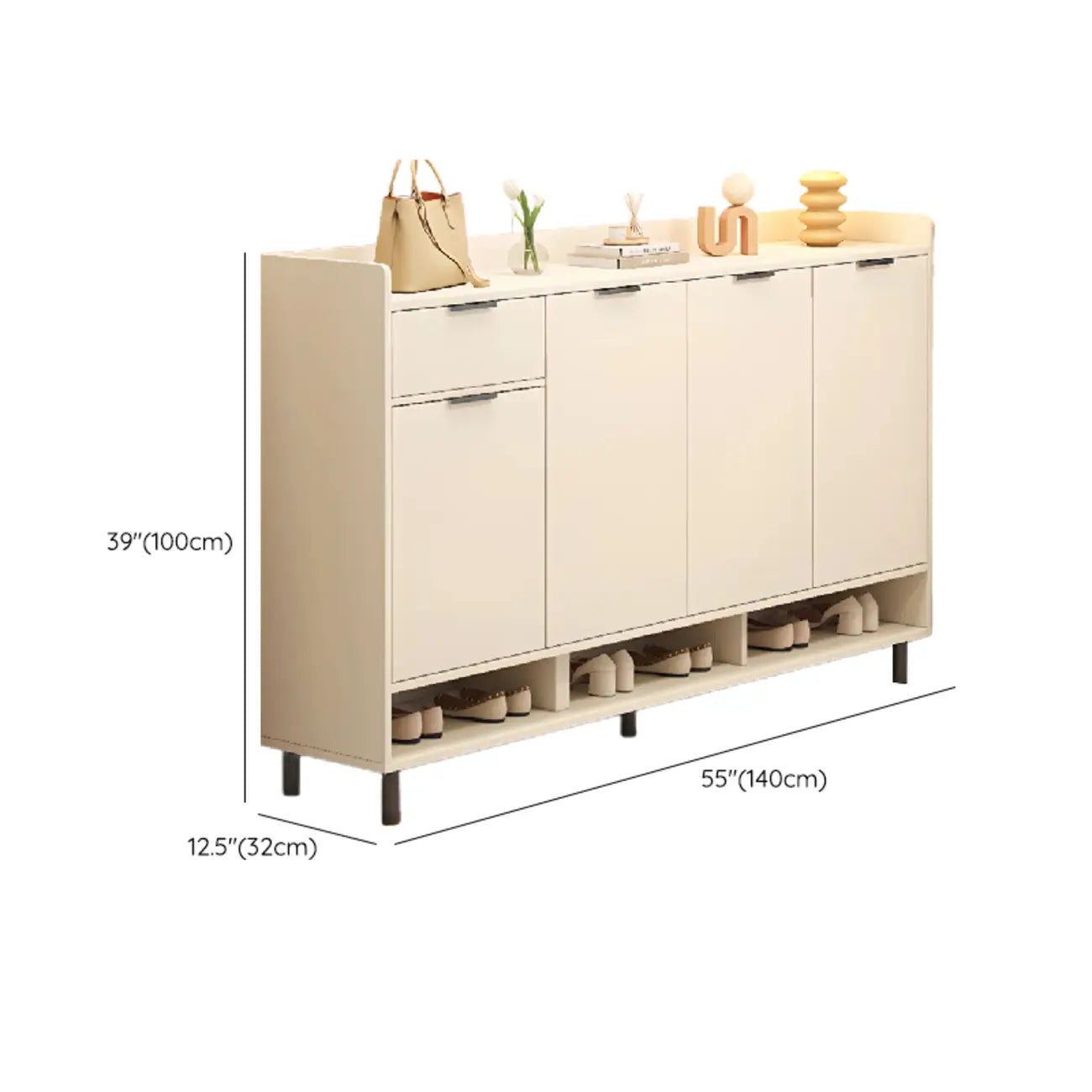 Armoire à chaussures en bois blanc cassé pour entrée