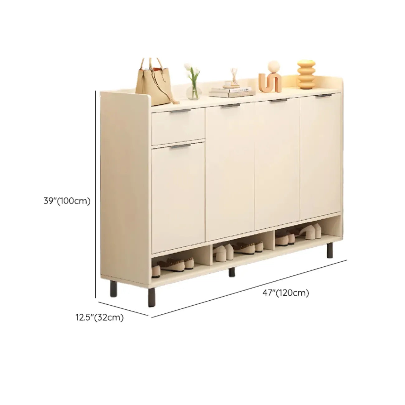 Armoire à chaussures en bois blanc cassé pour entrée