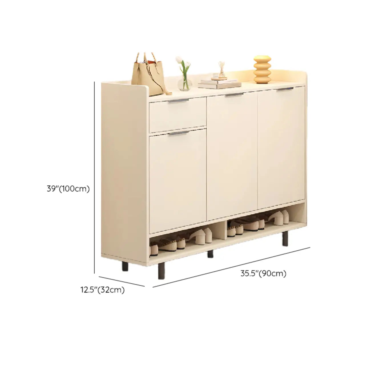 Armoire à chaussures en bois blanc cassé pour entrée