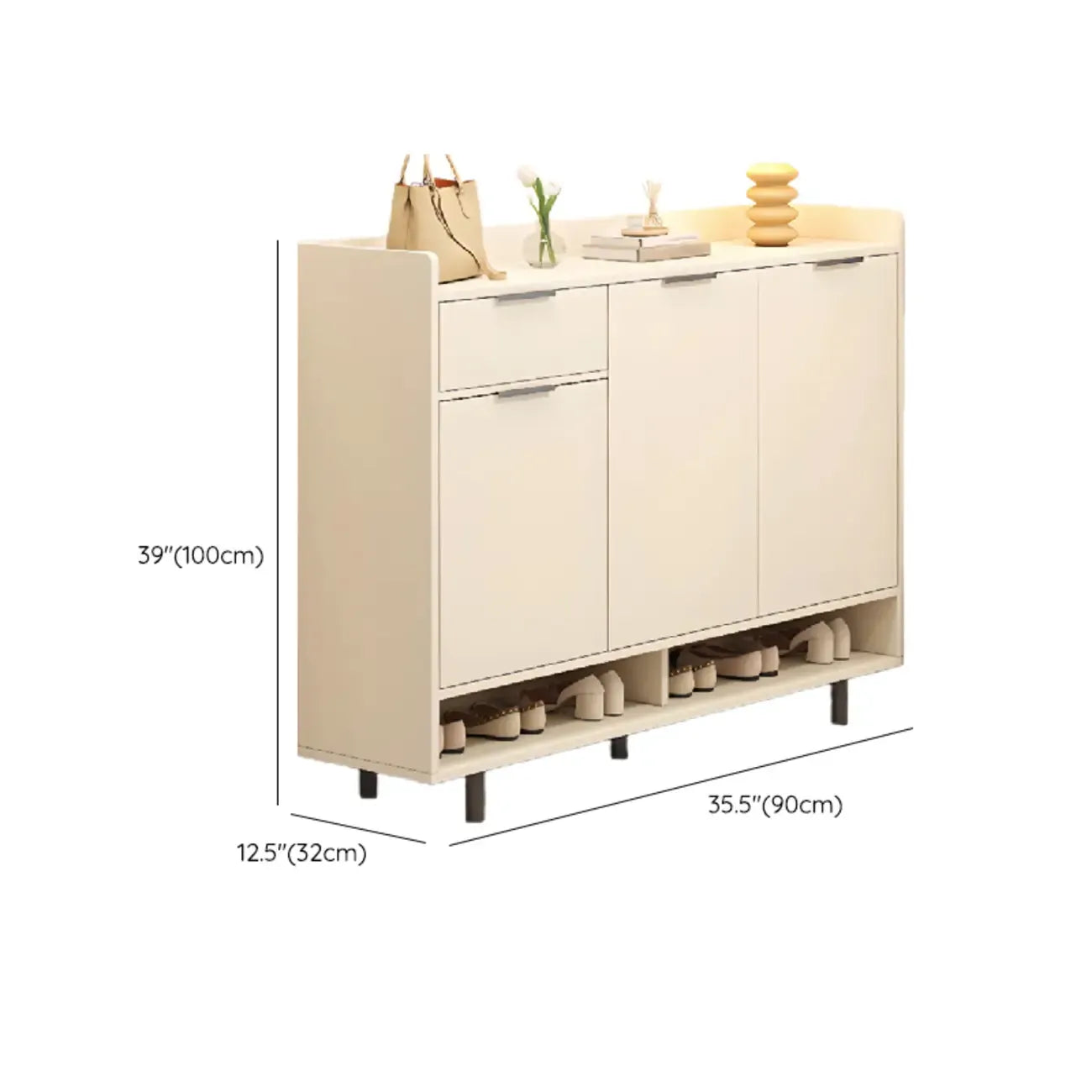 Armoire à chaussures en bois blanc cassé pour entrée