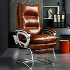 Fauteuil de bureau inclinable élégant en cuir marron