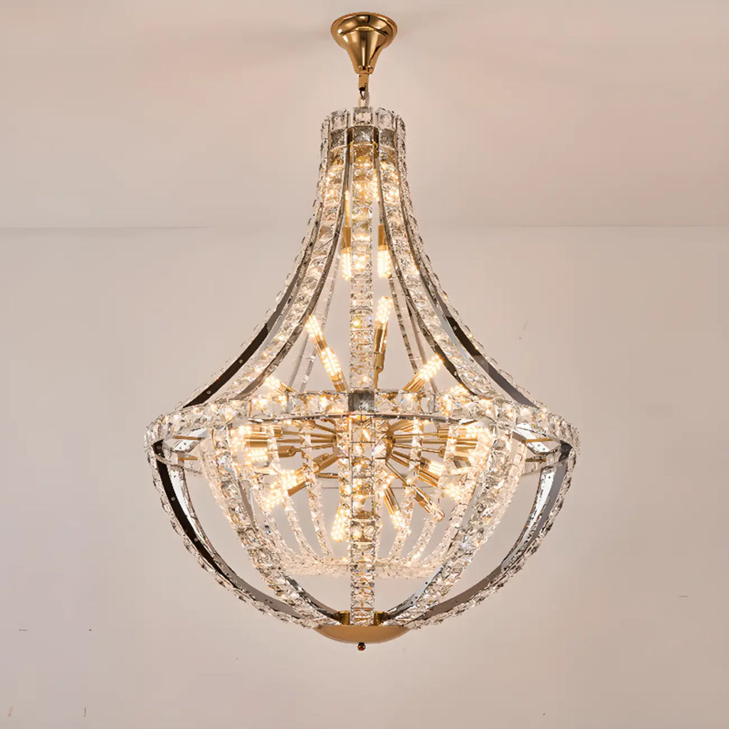 Lustre d'escalier glamour en cristal sphérique doré