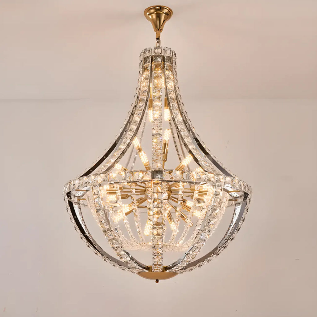 Lustre d'escalier glamour en cristal sphérique doré