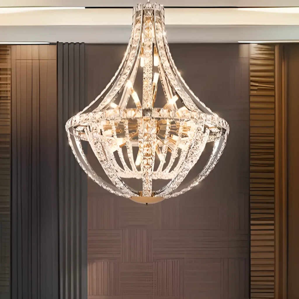 Lustre d'escalier glamour en cristal sphérique doré