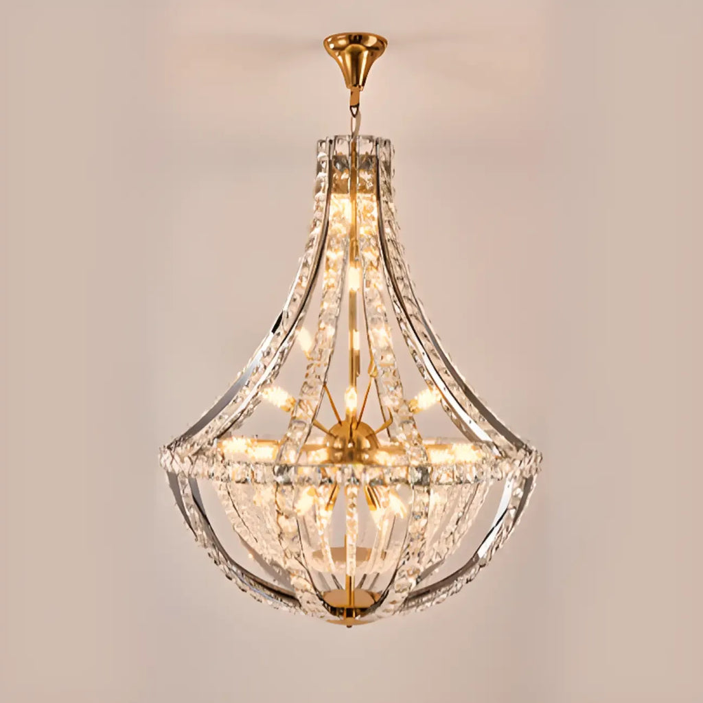 Lustre d'escalier glamour en cristal sphérique doré