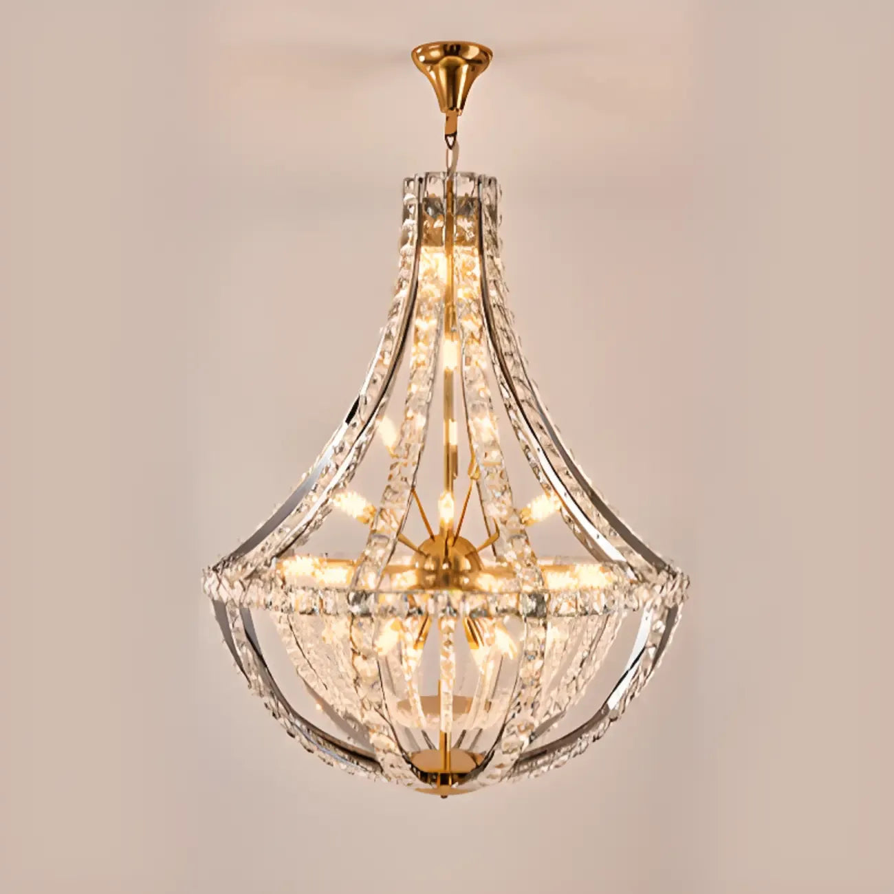 Lustre d'escalier glamour en cristal sphérique doré