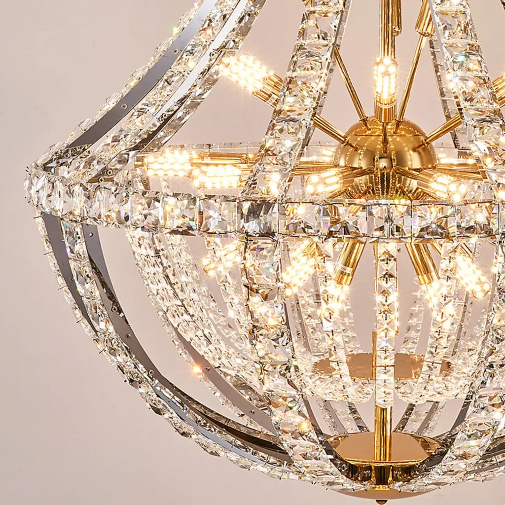 Lustre d'escalier glamour en cristal sphérique doré