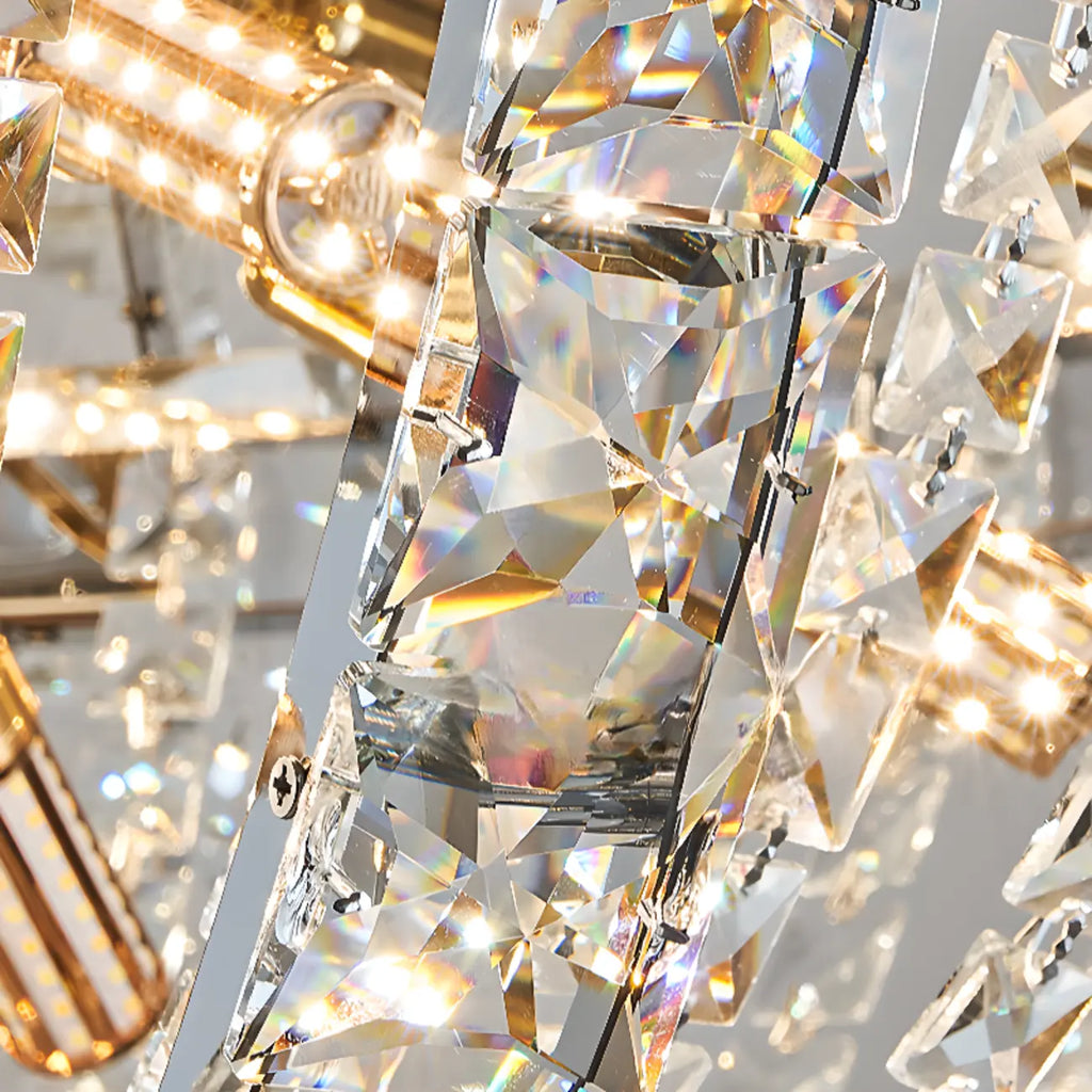 Lustre d'escalier glamour en cristal sphérique doré