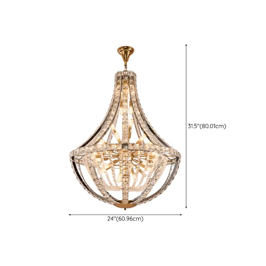 Lustre d'escalier glamour en cristal sphérique doré