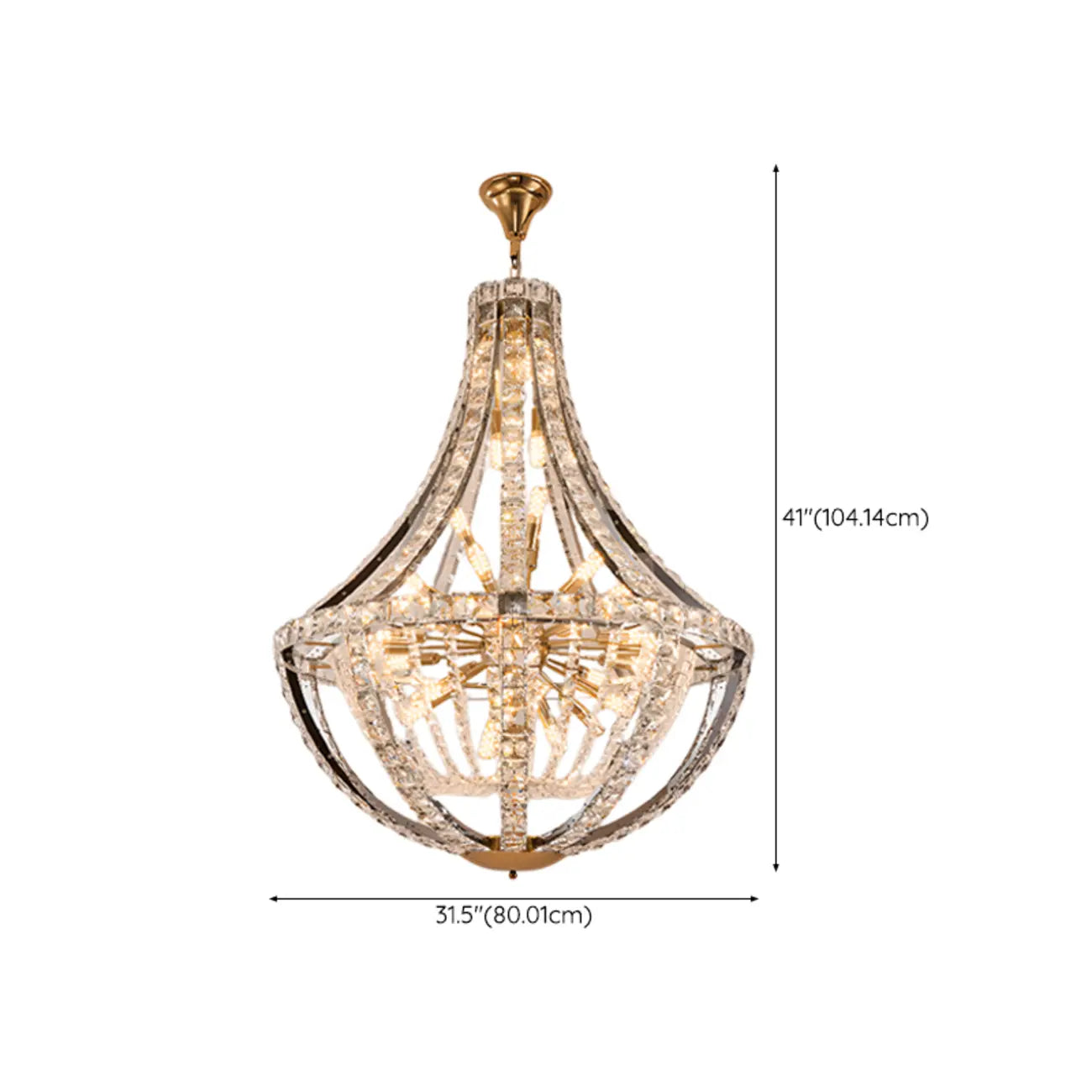Lustre d'escalier glamour en cristal sphérique doré